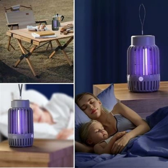 TUFEYO 2si 1 Arada Şarjlı,Mor UV Işıklı Sinek Öldürme Aparatı ve  Kamp Tipi Askılı Gece Lambası
