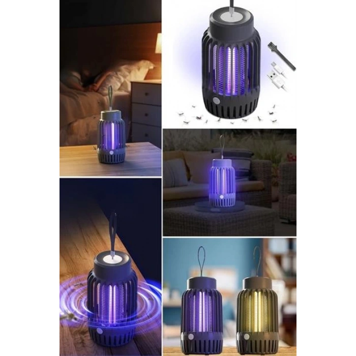 TUFEYO 2si 1 Arada Şarjlı,Mor UV Işıklı Sinek Öldürme Aparatı ve  Kamp Tipi Askılı Gece Lambası