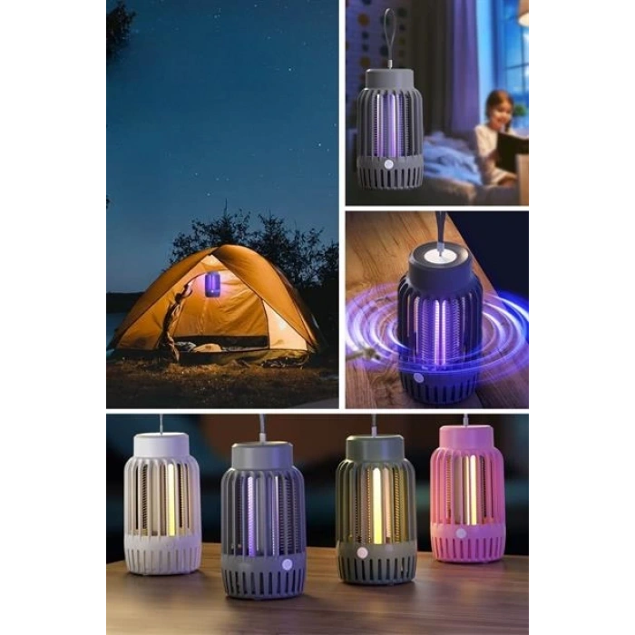 TUFEYO 2si 1 Arada Şarjlı,Mor UV Işıklı Sinek Öldürme Aparatı ve  Kamp Tipi Askılı Gece Lambası