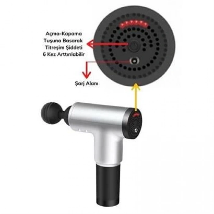TUFEYO 4 Başlıklı 6 Seviye Hız Ayarlı Vurmalı Kas Yoğurmalı Titreşimli Masaj Tabancası Aleti