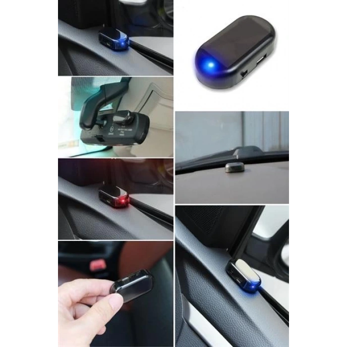 TUFEYO  Araç İçin Caydırıcı Solar Enerji İle Şarj Olan  Güçlü Yapışkanlı Işıklı Plastik Mini Sahte Alarm