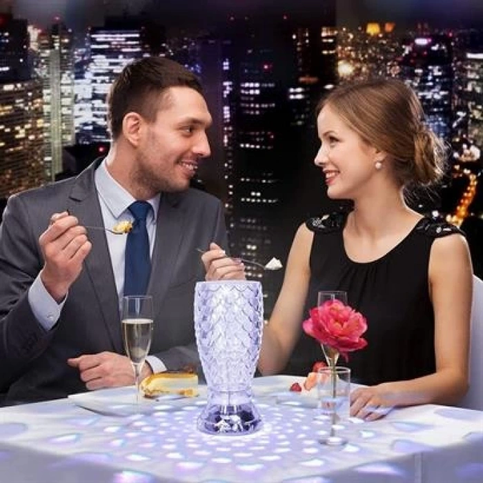 TUFEYO Balık Süzgeç Model USB Şarjlı Kumandalı 16Farklı Işık Modlu Masa Üstü Kristal Akrilik Led