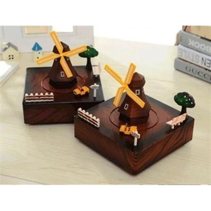 TUFEYO Dekoratif Mandallı Kurmalı Hareketli Arabalı Sesli Değirmen Müzik Kutusu