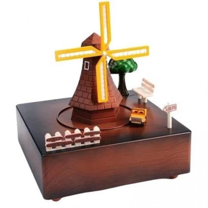 TUFEYO Dekoratif Mandallı Kurmalı Hareketli Arabalı Sesli Değirmen Müzik Kutusu