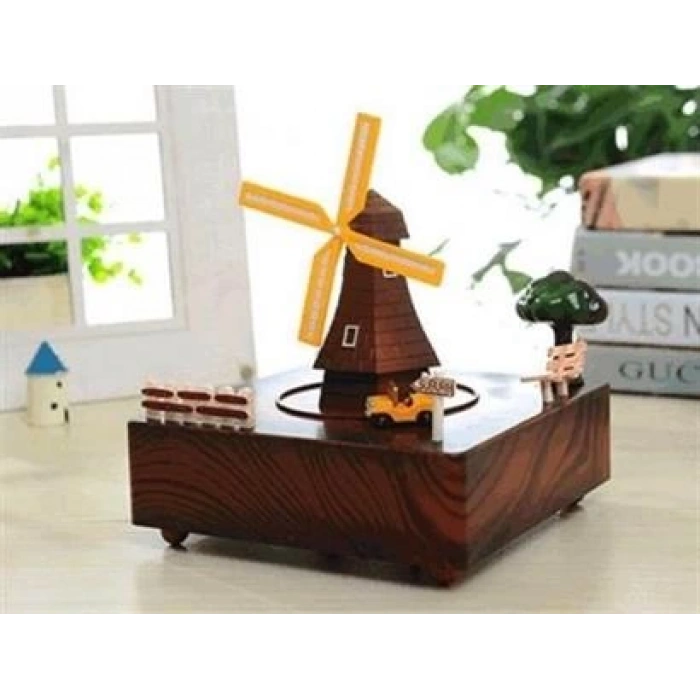 TUFEYO Dekoratif Mandallı Kurmalı Hareketli Arabalı Sesli Değirmen Müzik Kutusu