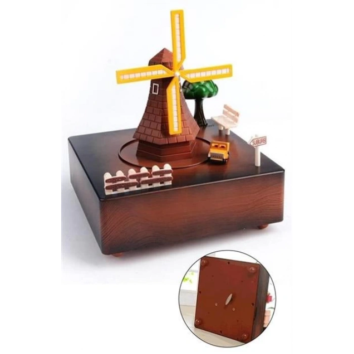 TUFEYO Dekoratif Mandallı Kurmalı Hareketli Arabalı Sesli Değirmen Müzik Kutusu