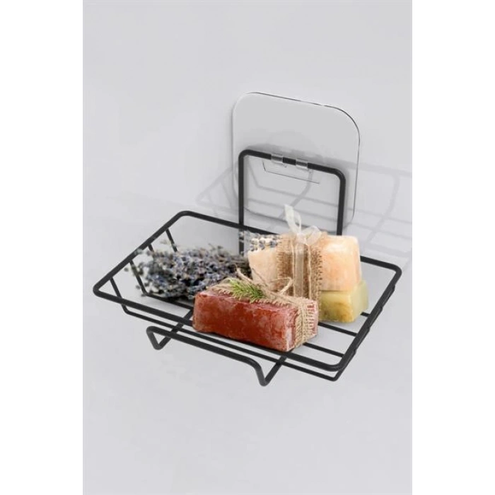 TUFEYO  Kendiliğinden Yapışkanlı Dekoratif Tekli Sabunluk Siyah