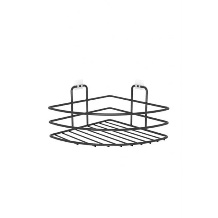 TUFEYO Kendiliğinden Yapışkanlı Montaj Gerektirmeyen Tek Katlı Banyo Askı Köşe Şampuanlık Siyah