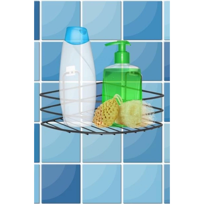 TUFEYO Kendiliğinden Yapışkanlı Montaj Gerektirmeyen Tek Katlı Banyo Askı Köşe Şampuanlık Siyah