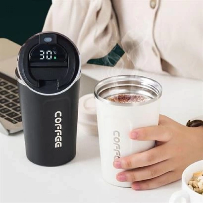 TUFEYO Paslanmaz Çelik Isı Yalıtımlı  Sızdırmaz Isı Ölçerli Dijital Ekranlı Kahve ve Çay Termosu