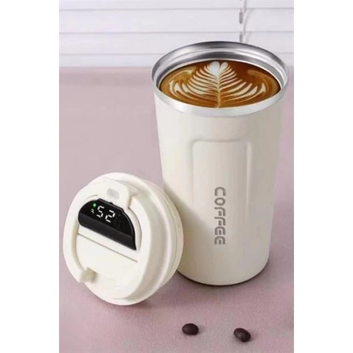 TUFEYO Paslanmaz Çelik Isı Yalıtımlı  Sızdırmaz Isı Ölçerli Dijital Ekranlı Kahve ve Çay Termosu