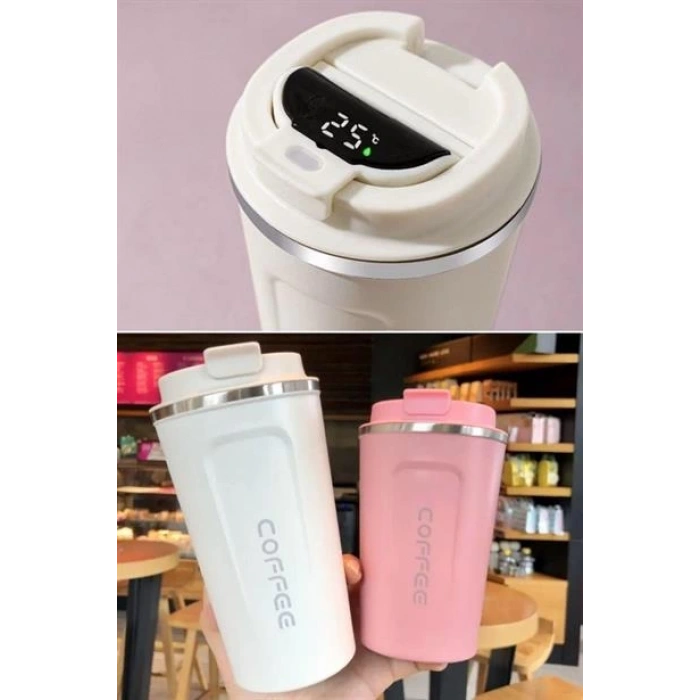 TUFEYO Paslanmaz Çelik Isı Yalıtımlı  Sızdırmaz Isı Ölçerli Dijital Ekranlı Kahve ve Çay Termosu