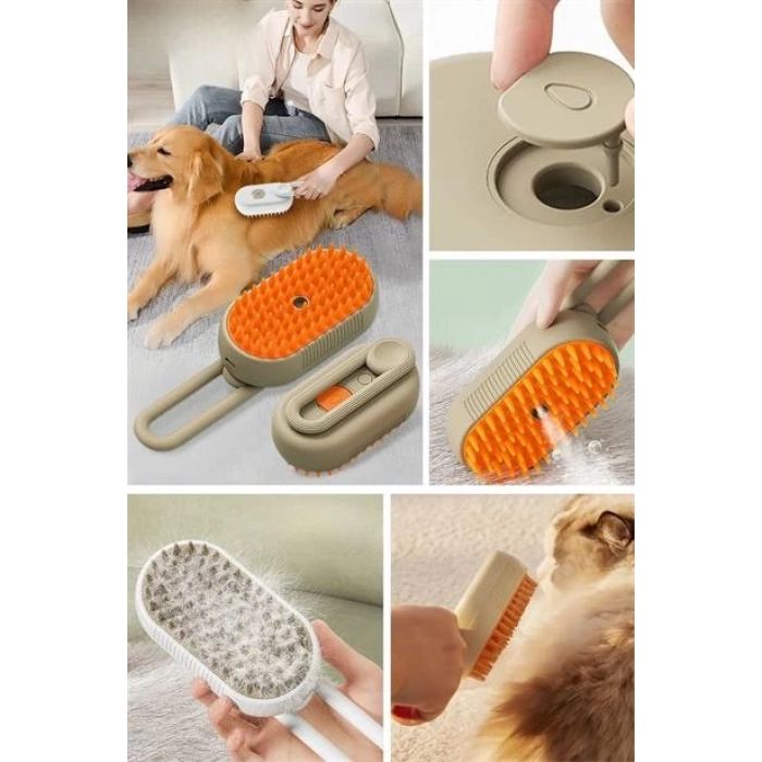 TUFEYO  Saplı Su Püskürtmeli Kedi Köpek Fırçası Masaj Etkili Tüy Toplama Tarağı