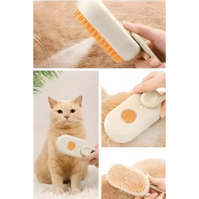 TUFEYO  Saplı Su Püskürtmeli Kedi Köpek Fırçası Masaj Etkili Tüy Toplama Tarağı