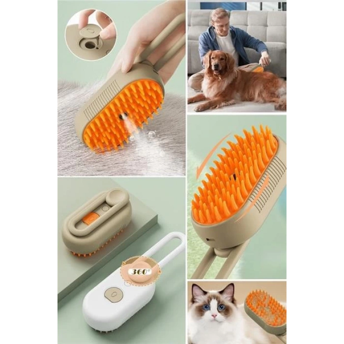 TUFEYO  Saplı Su Püskürtmeli Kedi Köpek Fırçası Masaj Etkili Tüy Toplama Tarağı