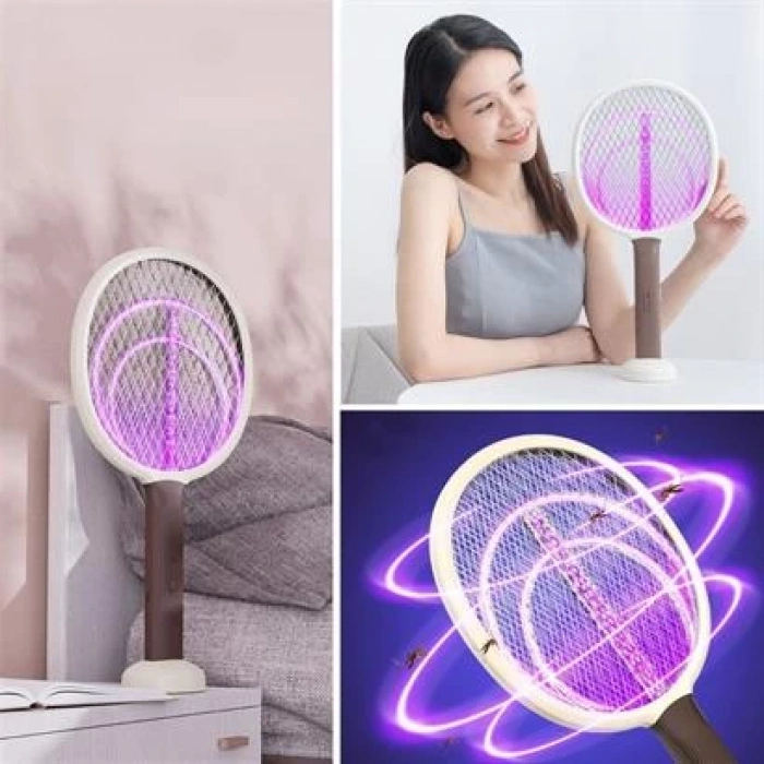 TUFEYO Şarjlı Sinek Öldürücü Masaüstü Standlı,Mor Işık 43cm Sinek Kovucu Raket