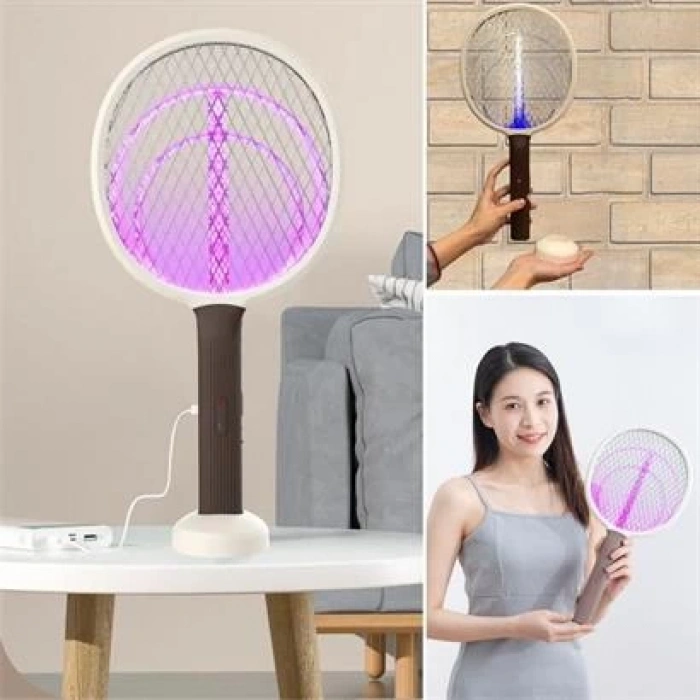 TUFEYO Şarjlı Sinek Öldürücü Masaüstü Standlı,Mor Işık 43cm Sinek Kovucu Raket