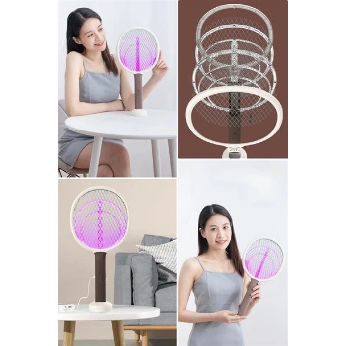 TUFEYO Şarjlı Sinek Öldürücü Masaüstü Standlı,Mor Işık 43cm Sinek Kovucu Raket