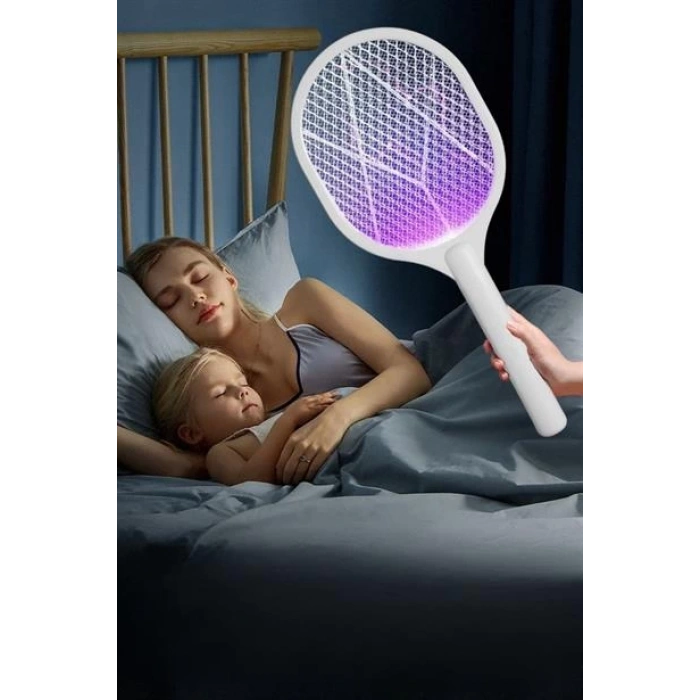 TUFEYO Şarjlı Sinek Öldürücü Masaüstü Standlı,Mor Işık Sinek Kovucu Raket 5w