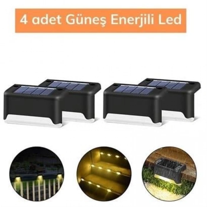 TUFEYO Solar Güneş Enerjili Şarj Edilen Köşebent Merdiven Veranda Bahçe Yolu Led Lamba Işık 4 Adet