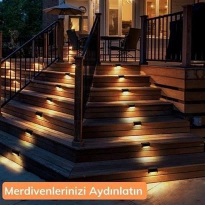 TUFEYO Solar Güneş Enerjili Şarj Edilen Köşebent Merdiven Veranda Bahçe Yolu Led Lamba Işık 4 Adet