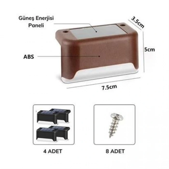 TUFEYO Solar Güneş Enerjili Şarj Edilen Köşebent Merdiven Veranda Bahçe Yolu Led Lamba Işık 4 Adet