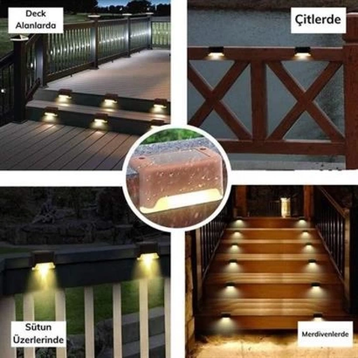 TUFEYO Solar Güneş Enerjili Şarj Edilen Köşebent Merdiven Veranda Bahçe Yolu Led Lamba Işık 4 Adet