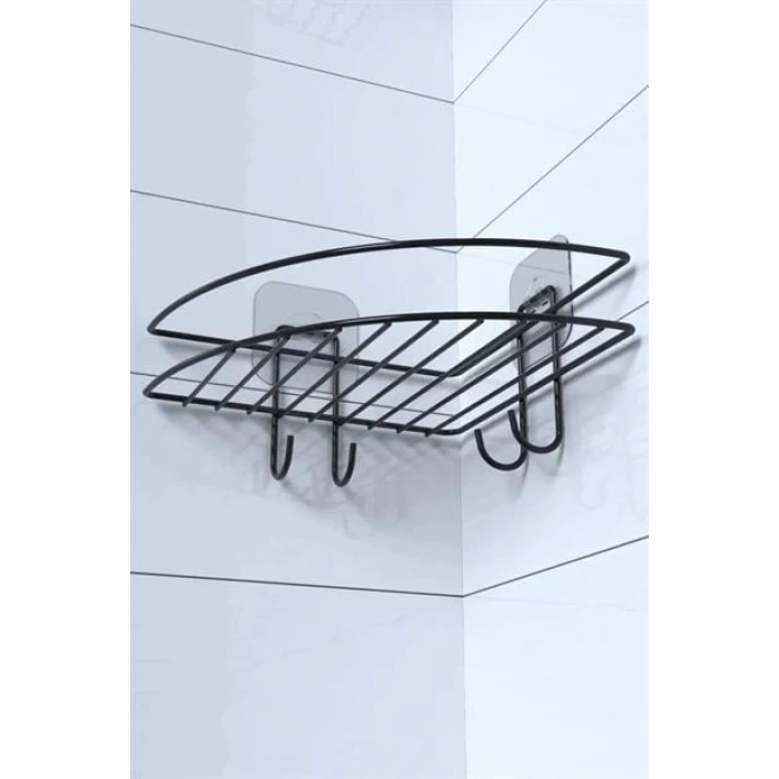 TUFEYO Yapışkanlı Banyo Köşeliği Kancalı Köşe Rafı Duş Şampuanlık Duvar Düzenleyici Organizer Raf