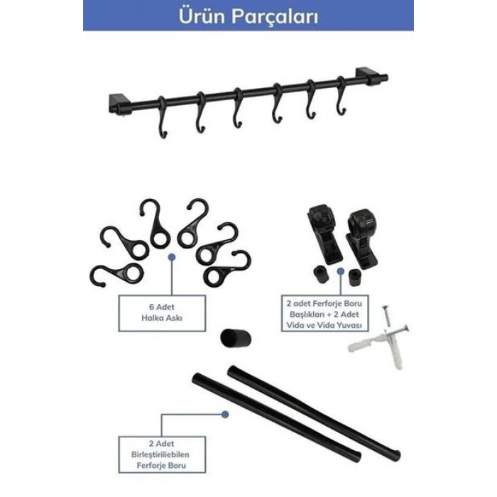 TUFEYO Duvara Monte Edilen 6 Kancalı Dekor Kaşıklık ve Kupa Askısı