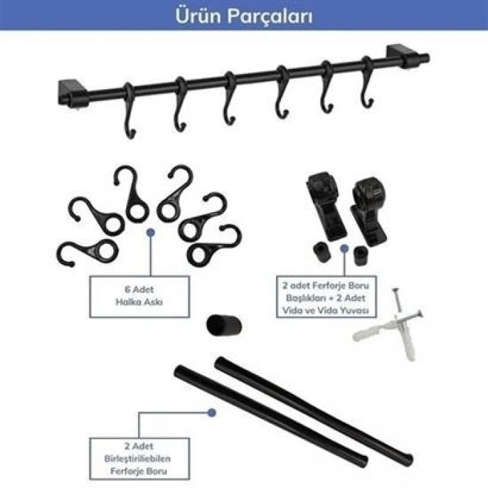 TUFEYO Duvara Monte Edilen 6 Kancalı Dekor Kaşıklık ve Kupa Askısı