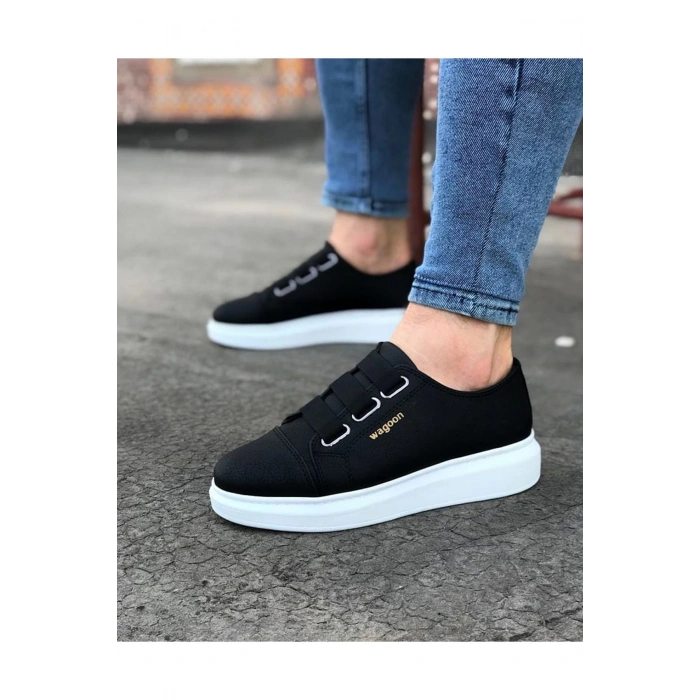 WG026 Siyah Kalın Taban Casual Erkek Ayakkabı