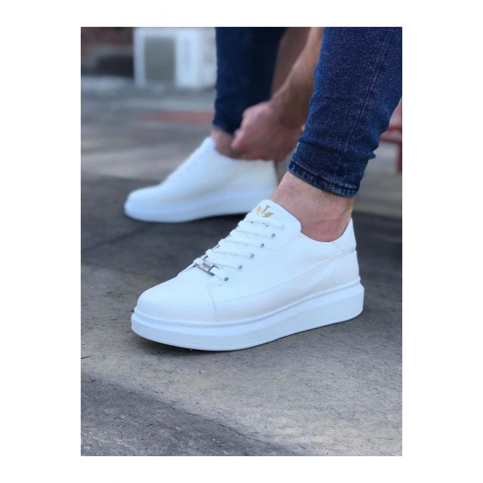 WG028 Beyaz Bağcıklı Kalın Taban Casual Erkek Ayakkabı