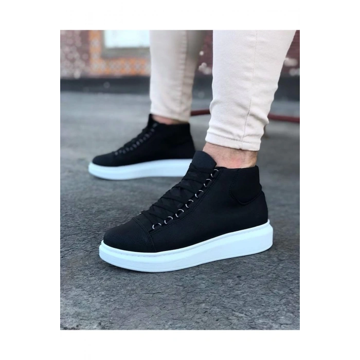 WG032 Siyah Bağcıklı Sneakers  Yarım Bilek Bot