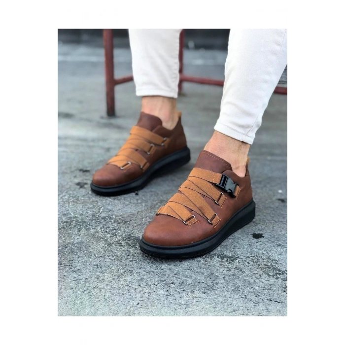 WG033  Taba Siyah Erkek Yüksek Taban  Ayakkabı