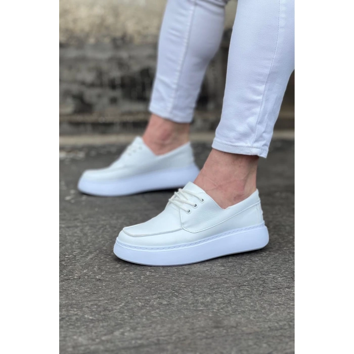 WG508 Beyaz Cilt Ortopedik Taban Erkek Casual Ayakkabı