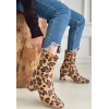 Birta Leopar Cilt Streç Topuklu Bot