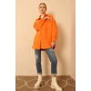 Jakar Kumaş Geometrik Desen Oversize Kadın Gömlek-Oranj