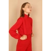 Kapitone Kumaş Boğazlı Yaka Omuz Detaylı Kadın Takım-Kırmızı