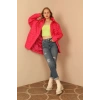 Kapitone Kumaş Çift Dikiş Desen Kadın Mont-Fuşya
