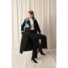 Torino Kumaş Kot Garnili Kadın Siyah Trençkot