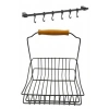 TUFEYO Retro Ferforje Askılı Siyah  Ahşap Kulplu Düzenleyici Mutfak Sepeti