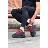 WG029 3 Bant Legend Kömür Kırmızı Kalın Taban Casual Erkek Ayakkabı