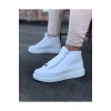 WG032 Beyaz Bağcıklı Sneakers  Yarım Bilek Bot