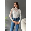 Yarım Balıkçı Tül Detaylı Bluz