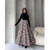 Yüksek Bel Leopar Desenli Çan Etek