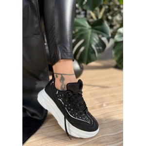 Aleid Siyah Cilt Bağcıklı Spor Ayakkabı