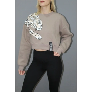 Baskılı Crop Sweat Taba - 211.502.