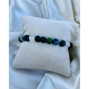 BEYAZ,GRİ,YEŞİL CEYD - SİYAH DOĞAL TAŞ BİLEKLİK