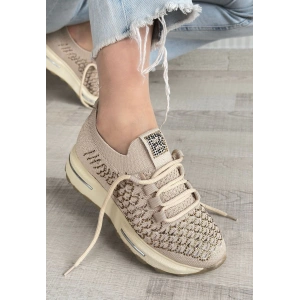 Cilla Bej Triko Boncuk İşlemeli Spor Ayakkabı