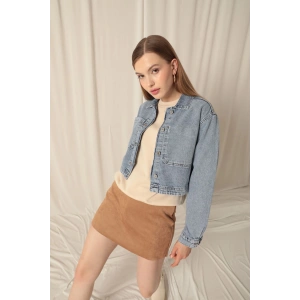 Denim Kumaş Ters Cep Kadın Mavi Ceket